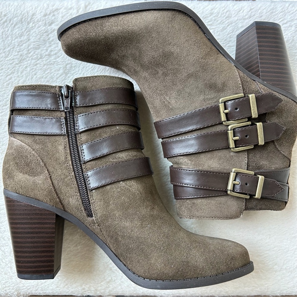 INC International Concepts Brown Ankle Boots with Chic Buckle Details